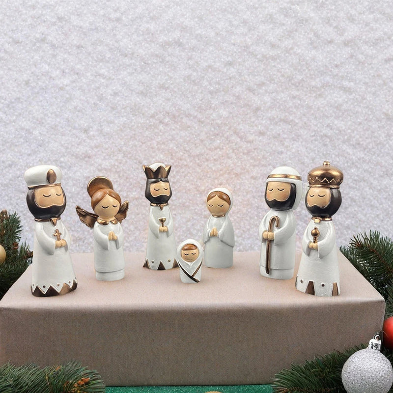 ⭐🎄 HolyVillage™ – Mini Presépio Pastoral em Resina (7 peças)